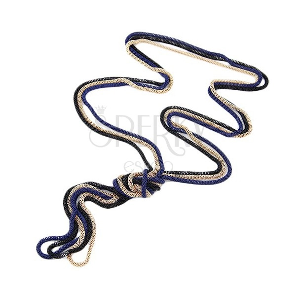 Naszyjnik z okrągłych łańcuszków w ciemnoniebieskim, złotym i czarnym kolorze