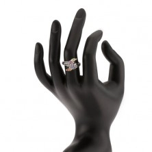 Lśniący pierścionek - kolorowe kamyczki w kształcie ziarenek, rozgałęzione ramiona, przezroczysty pas