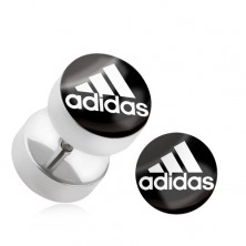 Oszukany stalowy plug do ucha z logo sportowej marki