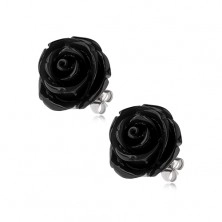 Kolczyki ze stali, czarny kolor, kwiat róży, zapięcie na wkręty, 14 mm