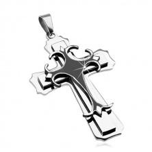 Zawieszka ze stali chirurgicznej - duży krzyż kombinacja czarnego i srebrnego koloru