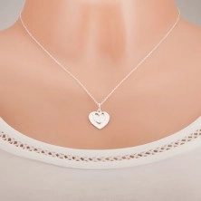 Naszyjnik - łańcuszek, serce z napisem, zarys serca, srebro 925