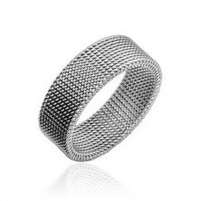 Stalowy pierścionek srebrnego koloru z plecionym drucianym wzorem, 8 mm