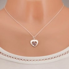 Naszyjnik - łańcuszek, kontur serca, serce, różowe cyrkonie, srebro 925