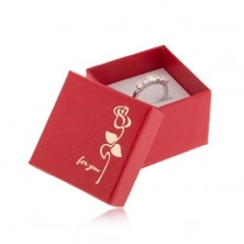 Błyszczące czerwone pudełeczko na pierścionek, kwiat w kolorze złotym, "for you"
