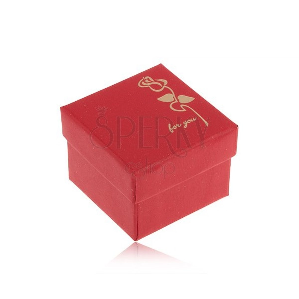 Błyszczące czerwone pudełeczko na pierścionek, kwiat w kolorze złotym, "for you"