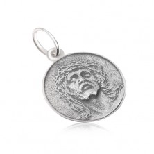 Okrągły medalik z twarzą Jezusa, matowy, patynowany, ze srebra 925