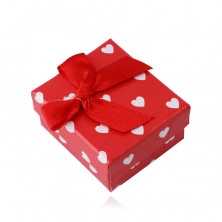 Czerwone pudełko na kolczyki - białe serduszka, czerwona kokardka
