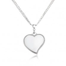 Naszyjnik ze stali chirurgicznej - podwójny łańcuszek, lśniące serce, srebrny kolor