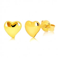 Kolczyki z żółtego złota 9K - płaskie lustrzane asymetryczne serce