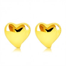 Kolczyki z żółtego złota 9K - płaskie lustrzane asymetryczne serce