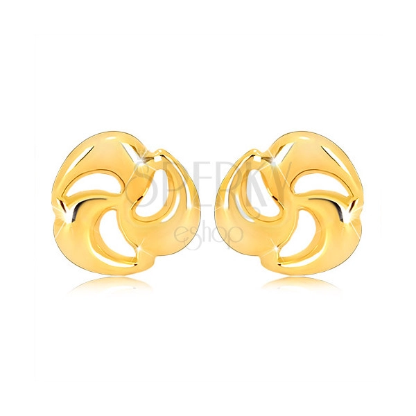 Złote kolczyki wkręty 375 - błyszcząca trzyczęściowa spirala