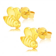 Kolczyki z żółtego złota 9K - błyszcząca ozdobnie wygrawerowana pszczółka