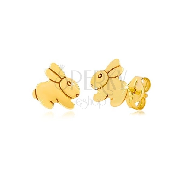 Kolczyki z żółtego złota 9K - lustrzany, lśniący skaczący zajączek