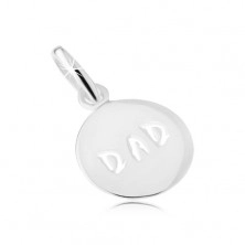Błyszcząca płaska zawieszka ze srebra 925, okrągła, wygrawerowany napis "DAD"