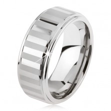 Tungstenowy pierścionek w kolorze srebrnym, błyszczące i matowe paseczki