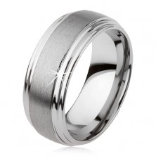 Gładki wolframowy pierścionek, lekko wypukły, matowa powierzchnia, srebrny kolor