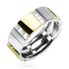 Stalowy pierścionek ze złotymi elementami