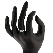 Srebrny pierścionek 925 w stylu zaręczynowego, okrągła przezroczysta cyrkonia, wąskie ramiona