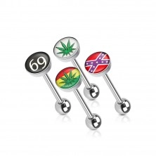 Zestaw - kolczyki do języka ze stali, marihuana, "69", południowa flaga