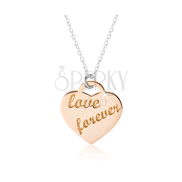 Naszyjnik ze srebra 925, serce w miedzianym kolorze, napis "love forever"