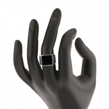 Srebrny pierścionek 925, ramiona z rombami, czarny emaliowany kwadrat
