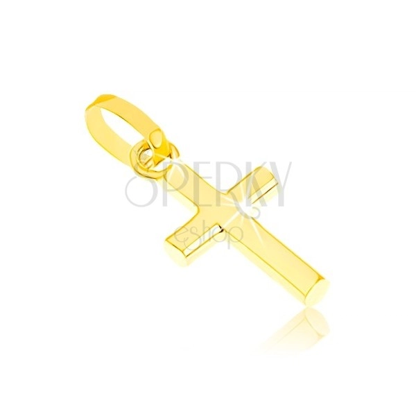 Lśniący wisiorek z żółtego złota 375, mały krzyż łaciński