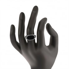 Srebrny pierścionek 925, owal z czarną emalią, lśniące i rozszerzone ramiona