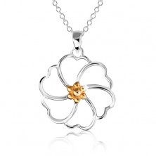 Naszyjnik ze srebra 925 - kontury kwiatu ze środkiem złotego koloru
