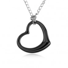 Stalowy naszyjnik, czarny ceramiczny zarys serca, łańcuszek srebrnego koloru