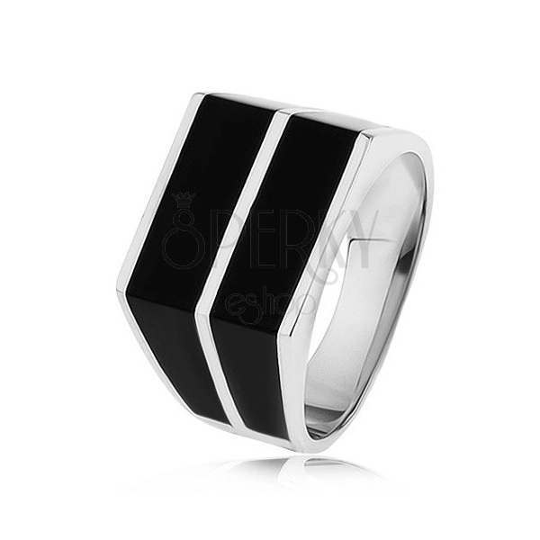 Srebrny pierścionek 925 - dwa poziome pasy czarnego koloru, gładka powierzchnia