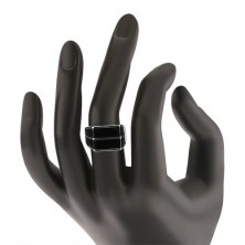 Srebrny pierścionek 925 - dwa poziome pasy czarnego koloru, gładka powierzchnia