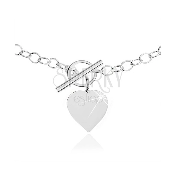 Naszyjnik ze srebra 925, owalne ogniwa łańcuszka, płaski wisiorek serce
