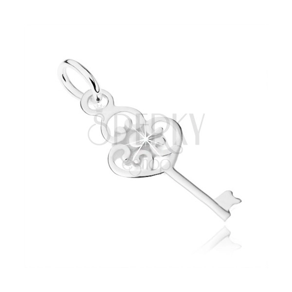 Płaski wisiorek klucz ze srebra 925, główka z trzech serc i kuleczki
