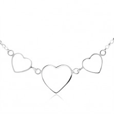 Srebrny naszyjnik 925 - trzy zarysy symetrycznych serc, łańcuszek