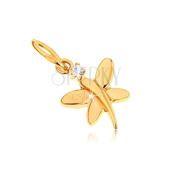 Złoty wisiorek 375 - lśniący motylek ozdobiony okrągłą przezroczystą cyrkonią