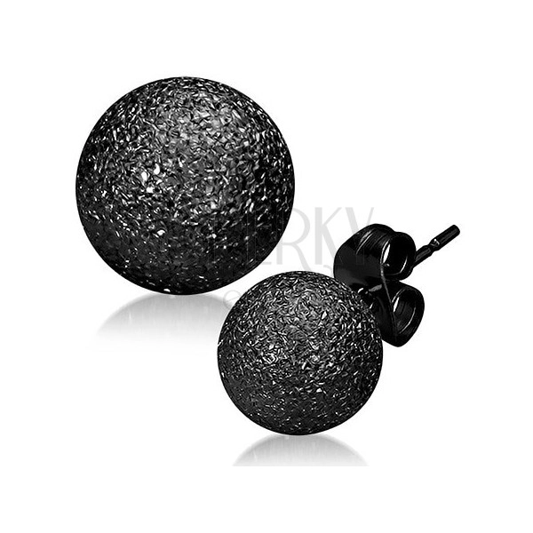Błyszczące stalowe kolczyki - czarne piaskowane kuleczki, wkręty