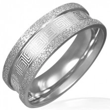 Piaskowany stalowy pierścień - grecki motyw