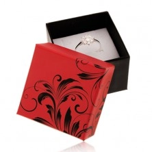 Czerwono-czarne pudełeczko prezentowe na pierścionek, motyw kwiecistych ornamentów