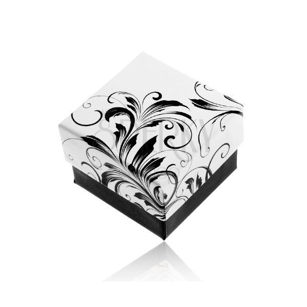 Pudełeczko prezentowe na pierścionek, wzór pnących liści, czarno-biała kombinacja