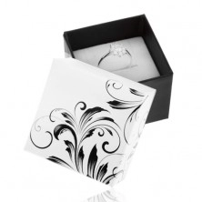 Pudełeczko prezentowe na pierścionek, wzór pnących liści, czarno-biała kombinacja