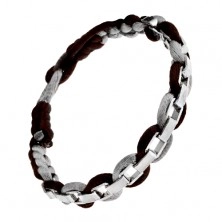Brązowa lśniąca bransoletka - szaro-brązowe sznurki ze stalowymi oczkami