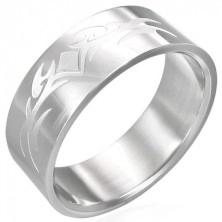 Lśniący stalowy pierścionek z matowym symbolem
