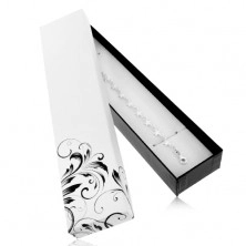 Biało-czarne pudełeczko na łańcuszek i zegarek, kwiecisty ornament