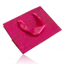 Torebeczka prezentowa, lśniąca różowa powierzchnia, matowe asymetryczne serduszka, wstążki