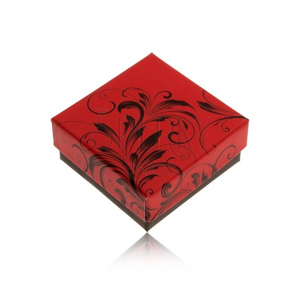 Niższe czerwono-czarne pudełeczko na pierścionek lub kolczyki, ornamenty