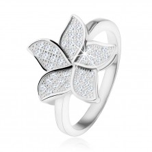 Srebrny pierścionek 925, błyszczący cyrkoniowy przezroczysty kwiat