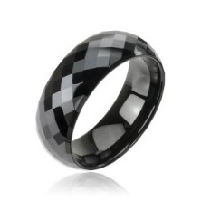 Tungsten pierścionek z wolframu, fasetowany, czarny, wzór disco