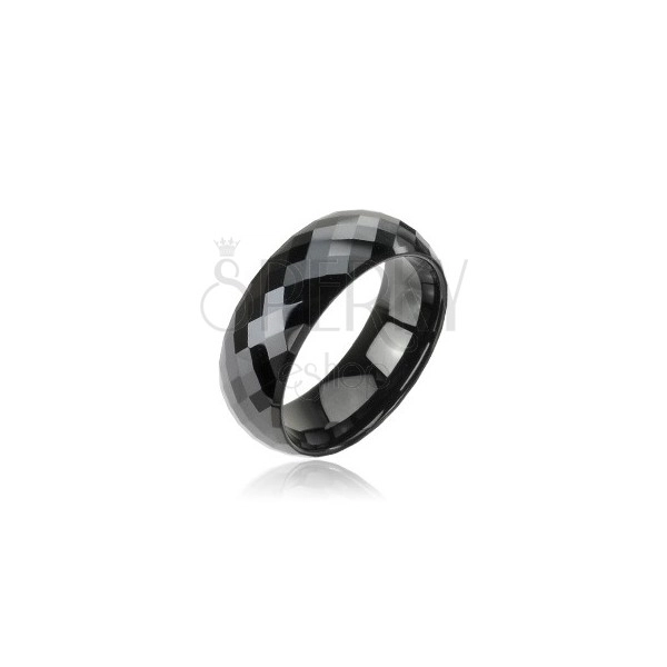 Tungsten pierścionek z wolframu, fasetowany, czarny, wzór disco