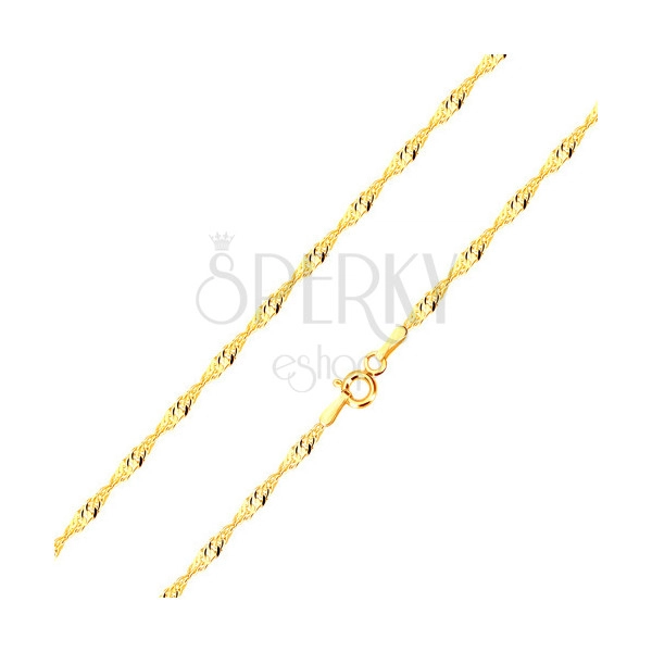 Łańcuszek z żółtego złota 14K - lśniące płaskie owalne ogniwa, spirala, 500 mm